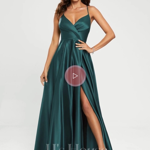 Green long cocktail dress - Picture 2 of 2